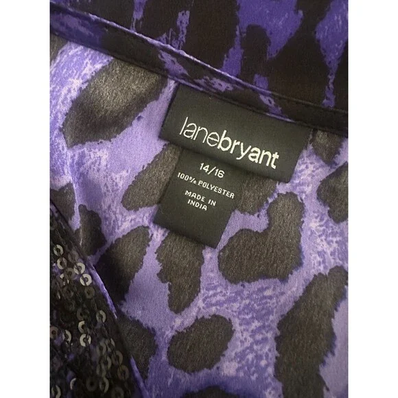 ✨2/$20 *Flawed Lane Bryant Sequin Leopard Print Cold Shoulder Plus Size 14/16 1X - Picture 16 of 16